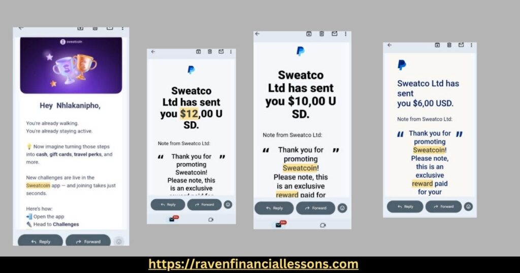Sweatcoin PayPal withdrawal proof showing $28 earned from walking app