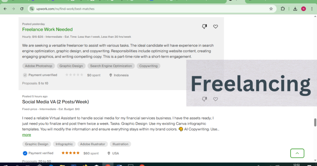 Upwork freelance jobs dashboard for beginners