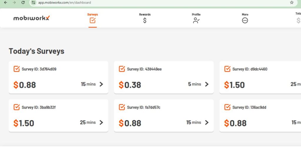 mobiworkx high paying surveys south africa dashboard