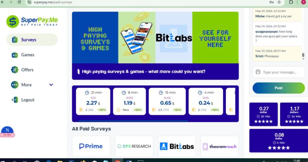 superpayme survey and offers dashboard