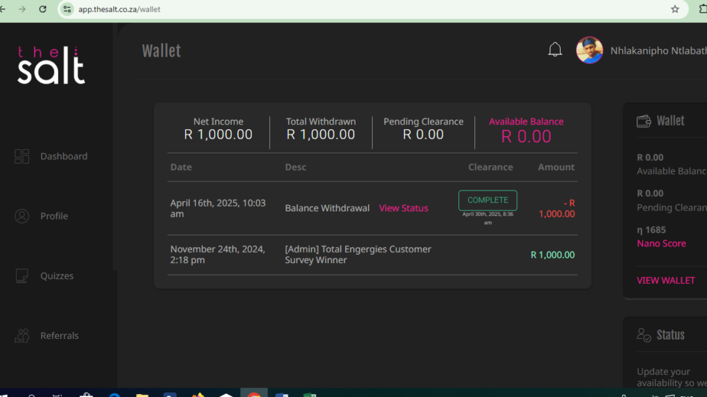 The Salt influencer marketing earnings proof South Africa