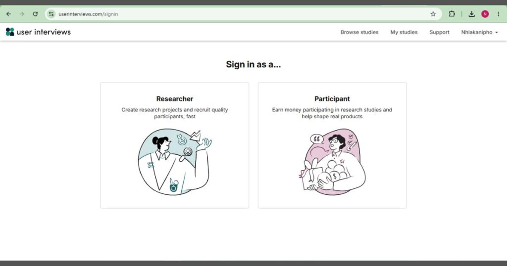 user interviews participant signup page
