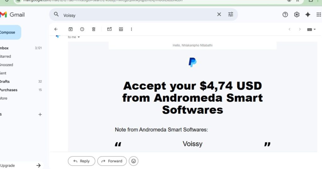 voissy paypal payment proof