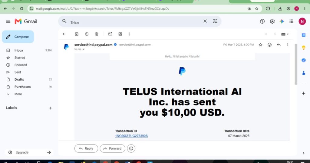 TELUS International AI payment proof